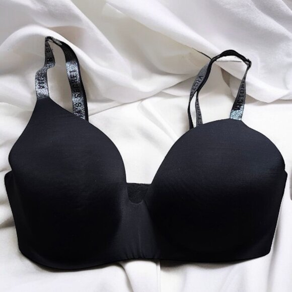 VICTORIA SECRET 36DD T-Shirt Lightly Lined Wireless Black/Silver Metallic - Picture 1 of 5